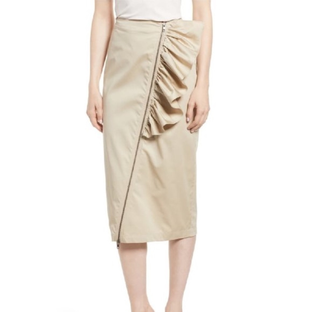 Chelsea28 Asymmetrical Zip Ruffle Midi Skirt